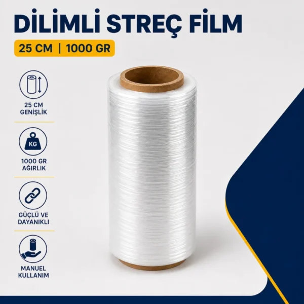 Dilimli streç film 25 cm 1000 gr şeffaf paketleme ve sarma streci