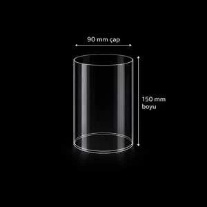 Camgen 90 mm çap 150 mm boy borosilikat masaüstü şömine camı