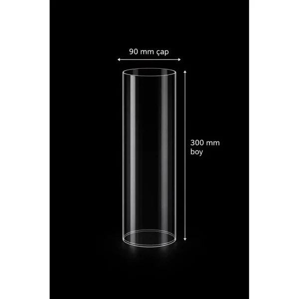 Camgen 90 mm çap 300 mm boy borosilikat pelet soba camı