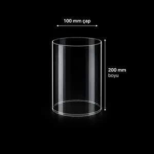 Camgen 100 mm çap 200 mm boy borosilikat masaüstü şömine camı