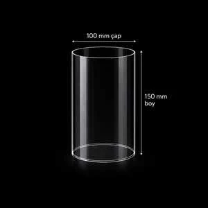 Camgen 100 mm çap 150 mm boy borosilikat masaüstü şömine camı