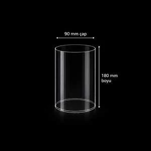 Camgen 90 mm çap 180 mm boy borosilikat masaüstü şömine camı